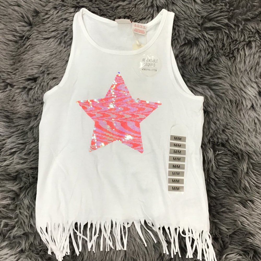 Manguun | Girl's Tank Top | White | Star | Sequins | Various Sizes